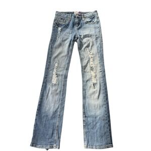 Vtg Y2K Request Distressed Rhinestone Embellish Light Wash Blue Jean 26 Dopamine